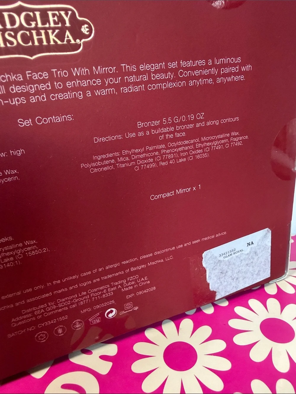 Badgley Mischka Pink and Brown Face Trio with Mirror